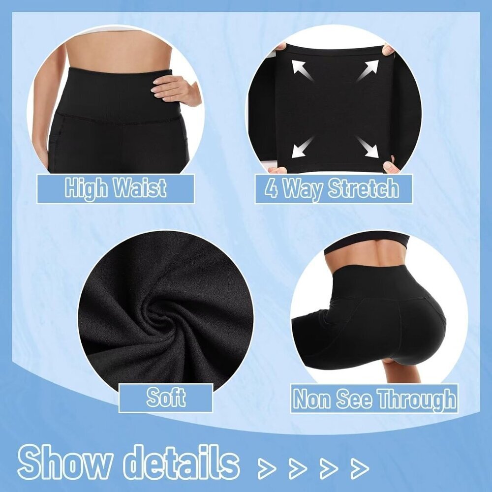 Brand New 5 Pack Black High Waist Biker Shorts with Pockets for Women - Picture 4 of 6